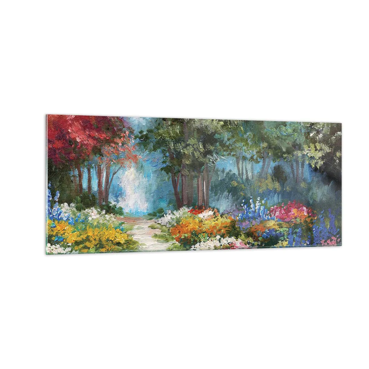 Impression sur verre - Image sur verre - Jardin forestier, forêt de fleurs - 100x40 cm