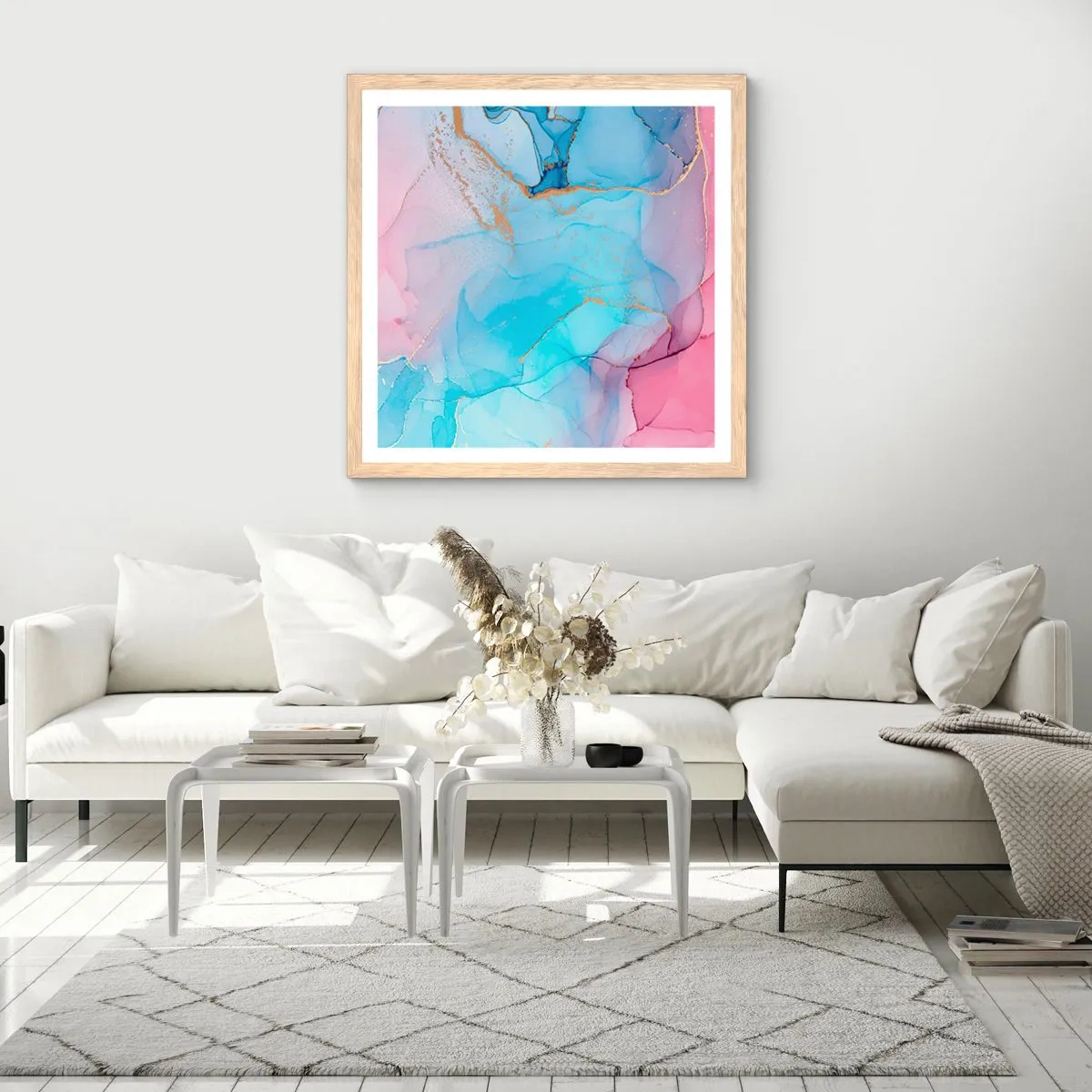 Affiche dans un chêne clair - Poster - Rencontre et mélange - 30x30 cm