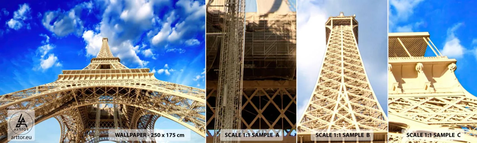 Échantillon de Papier Peint Autocollant Deluxe Sticker - Atteindre le ciel et les nuages - Ville, Paris, tour Eiffel - 100x30 cm