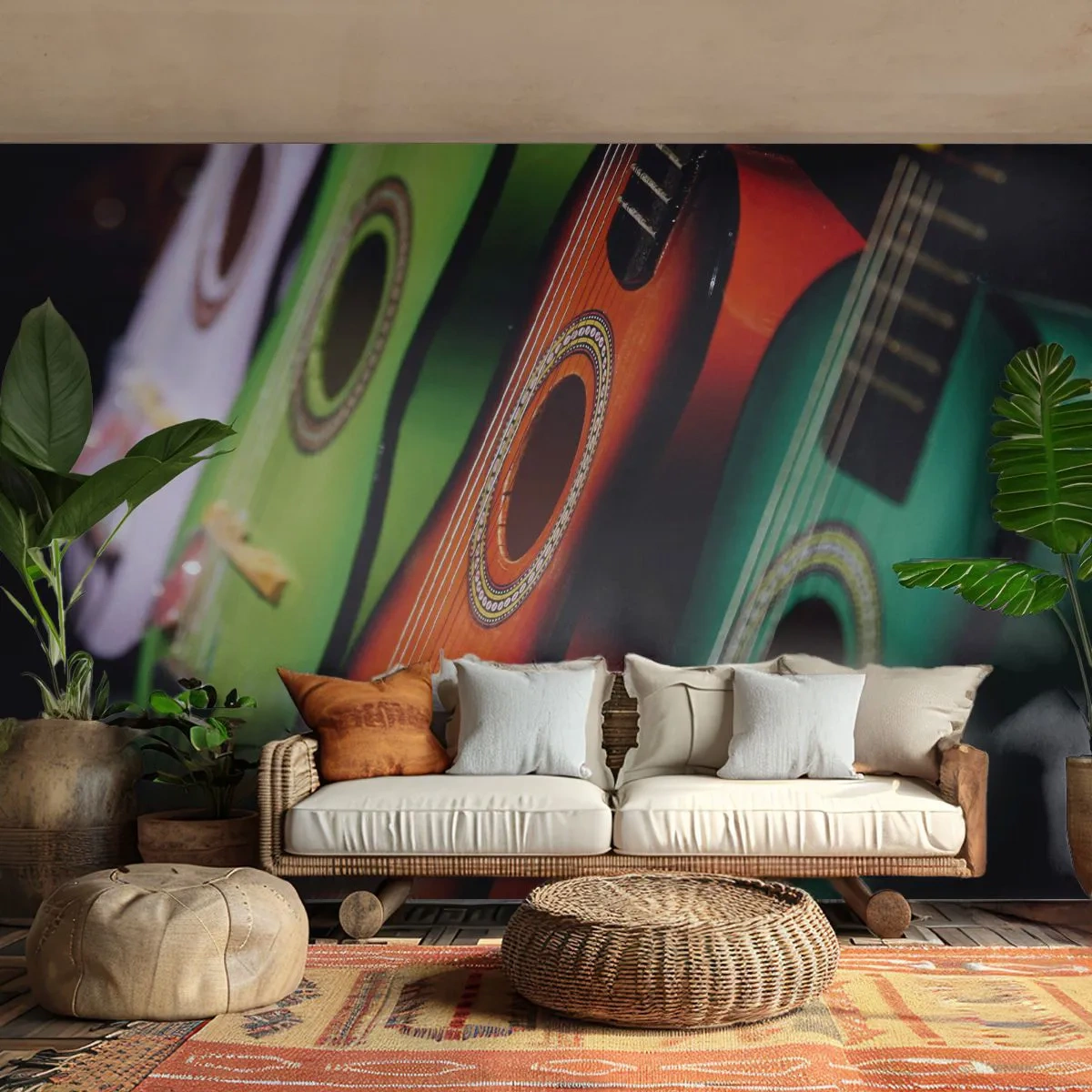 Papier Peint Photo Premium Sand - La guitare a plusieurs couleurs - Musique, Guitare, Un instrument de musique - 400x280 cm