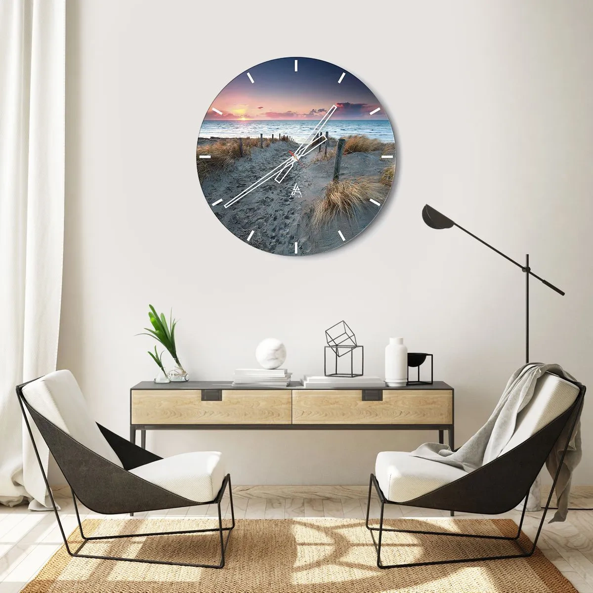 Horloge murale - Pendule murale - Entrée de la plage au coucher du soleil avec vue sur la mer - 30x30cm - Tu as versé l'éclat de l'arc-en-ciel sur les flots - Décoration murale moderne pour le salon, la cuisine et la chambre ARTTOR