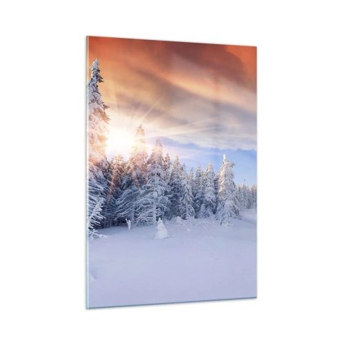Impression sur verre - Image sur verre - Paysage d'hiver avec des arbres enneigés au coucher du soleil - 50x70cm - Un spectacle enneigé de la nature - Décoration murale moderne pour le salon et la chambre ARTTOR