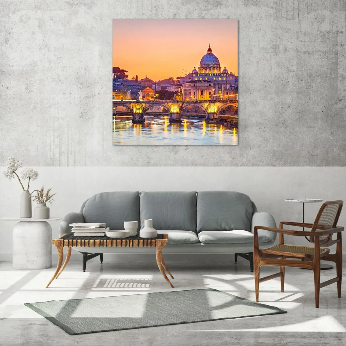 Impression sur verre - Image sur verre - Coucher de soleil sur la ville éternelle - 30x30 cm