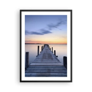 Affiche dans un cadre noir - Poster - Jetée au bord du lac au coucher du soleil - 50x70cm - Le calme d'un crépuscule serein - Décoration murale moderne pour le salon et la chambre ARTTOR