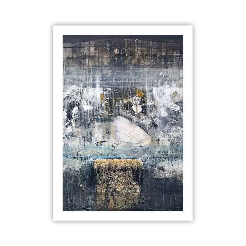 Affiche - Poster - Une composition abstraite dans des tons de gris et d'or. - 50x70cm - Comme sur la glace, comme après décembre - Décoration murale moderne pour le salon et la chambre ARTTOR