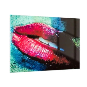 Impression sur verre - Image sur verre - Lèvres rouges sur un fond de couleurs intenses - 100x70cm - Sensuel et dérangeant - Décoration murale moderne pour le salon et la chambre ARTTOR