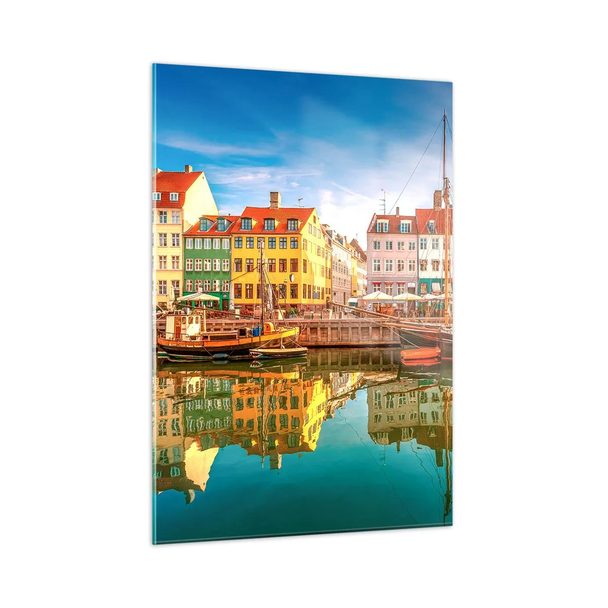 Impression sur verre - Image sur verre - Maisons colorées sur le canal avec des reflets dans l'eau - 50x70cm - Aussi lisse qu'un miroir au-dessus de l'eau - Décoration murale moderne pour le salon et la chambre ARTTOR