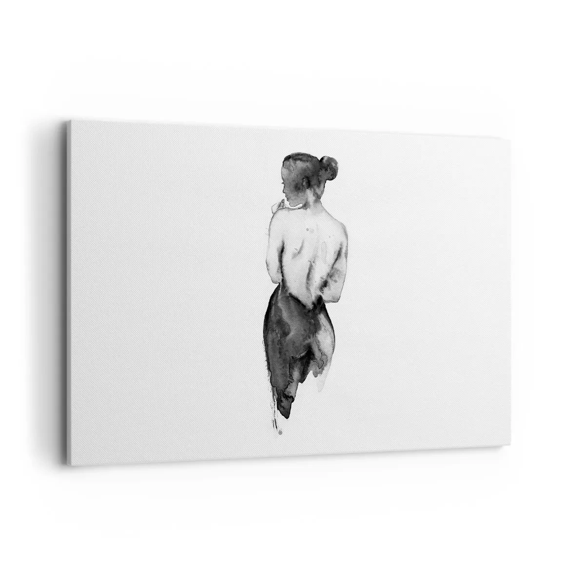 Impression sur toile - Image sur toile - La silhouette d'une femme capturée dans une aquarelle subtile - 120x80cm - Auprès d'elle, le monde disparaît - Décoration murale moderne pour le salon et la chambre ARTTOR