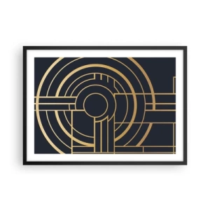 Affiche dans un cadre noir - Poster - Motif géométrique avec des lignes dorées - 70x50cm - Rotation des éléments - Décoration murale moderne pour le salon et la chambre ARTTOR