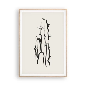 Affiche dans un chêne clair - Poster - Herbe à fleurs - 70x100 cm