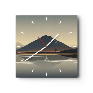 Horloge murale - Pendule murale - Paysage de montagne minimaliste avec reflet dans l'eau - 30x30cm - Reflet de miroir - Décoration murale moderne pour le salon et la chambre ARTTOR