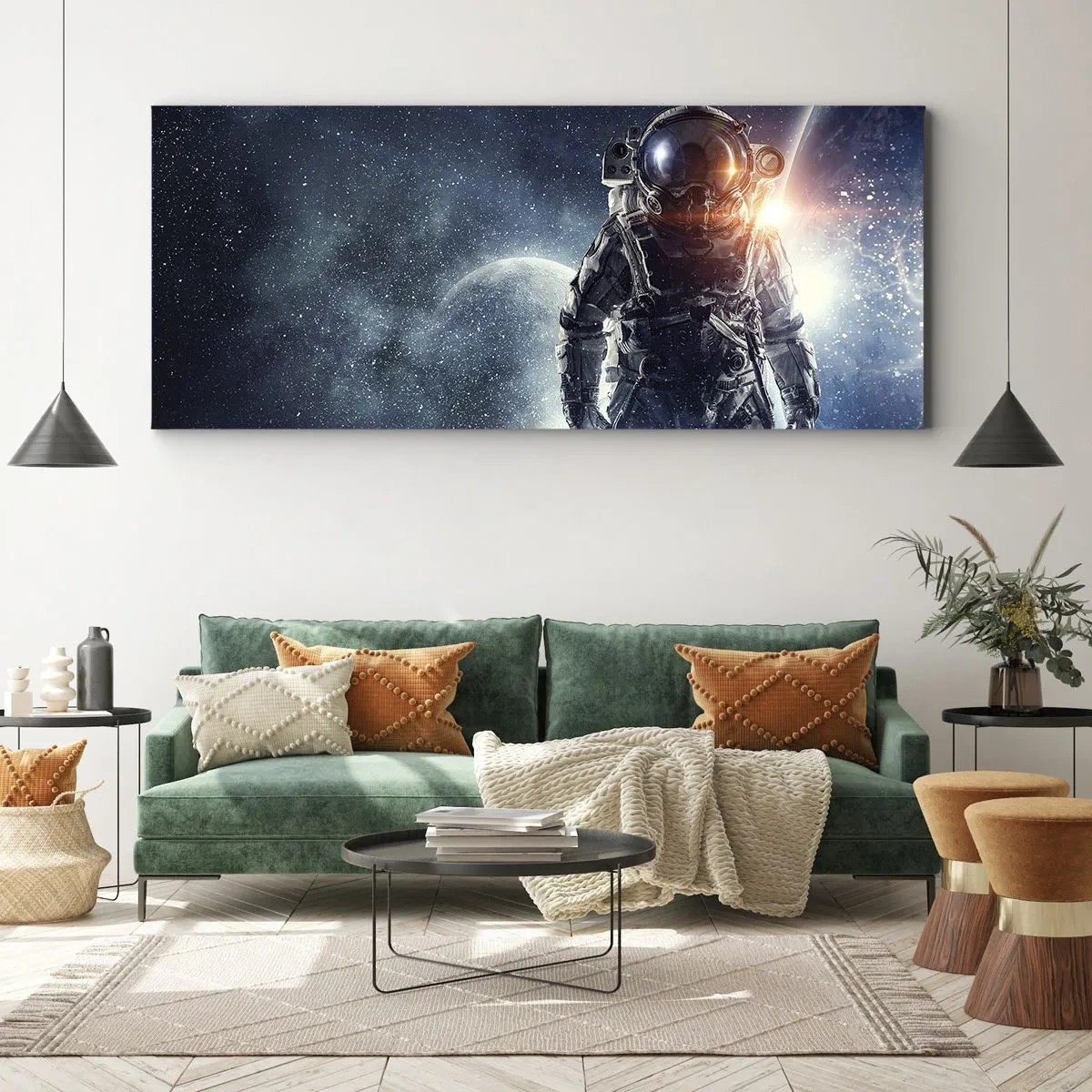 Impression sur toile - Image sur toile - Astronaute avec en arrière-plan l'espace et la planète Terre - 140x50cm - Aventure spatiale - Décoration murale moderne pour le salon et la chambre ARTTOR