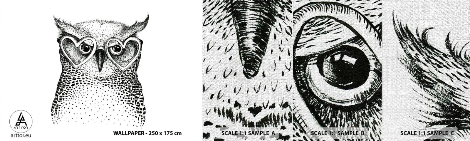 Échantillon de Papier Peint Premium Canvas - Sagement et avec amour - Hibou, Pour les enfants, Animaux - 100x30 cm