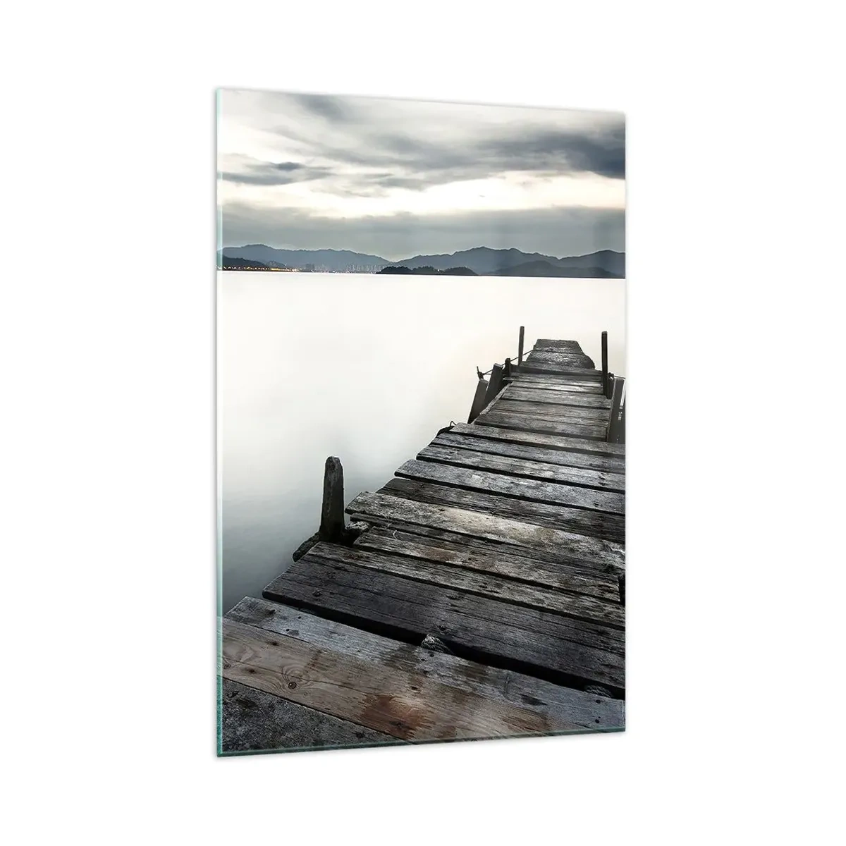 Impression sur verre - Image sur verre - Un pont en bois menant vers un lac tranquille - 80x120cm - Immergez-vous dans la paix - Décoration murale moderne pour le salon et la chambre ARTTOR