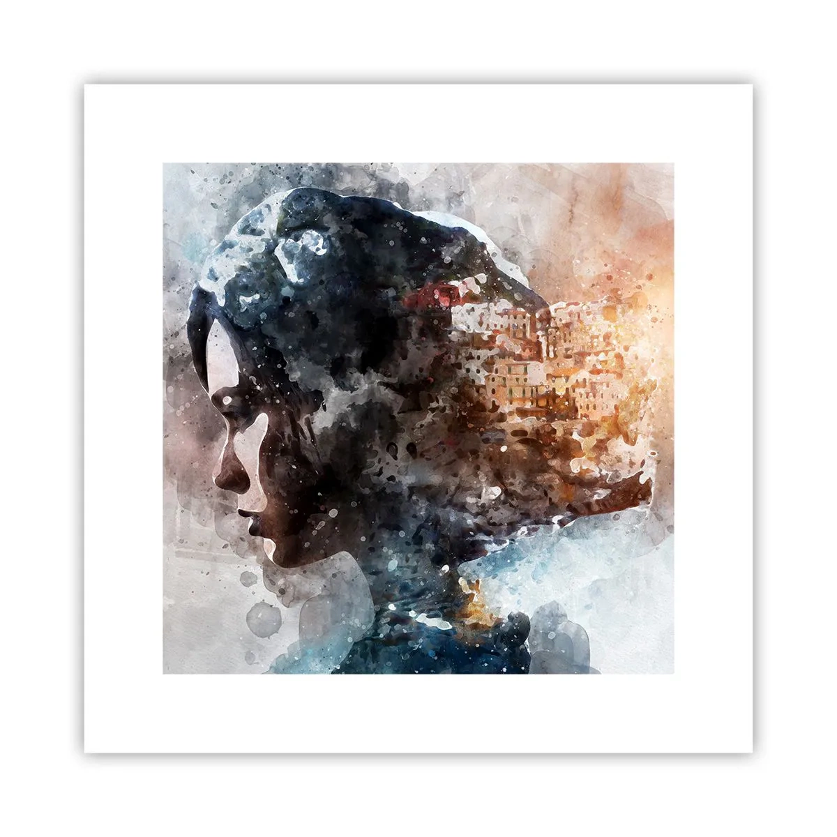 Affiche - Poster - L'histoire d'une fille avec une ville en arrière-plan - 30x30 cm