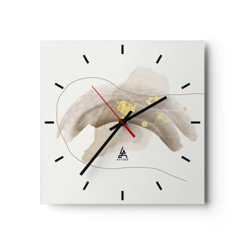 Horloge murale - Pendule murale - Une composition abstraite dans les tons beige et or. - 30x30cm - rencontré dans l'espace - Décoration murale moderne pour le salon et la chambre ARTTOR