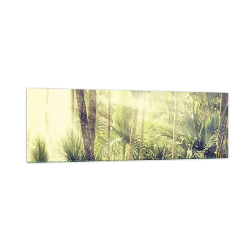 Impression sur verre - Image sur verre - Rayons de soleil dans une forêt tropicale de palmiers - 160x50cm - Nature enflammée - Décoration murale moderne pour le salon et la chambre ARTTOR