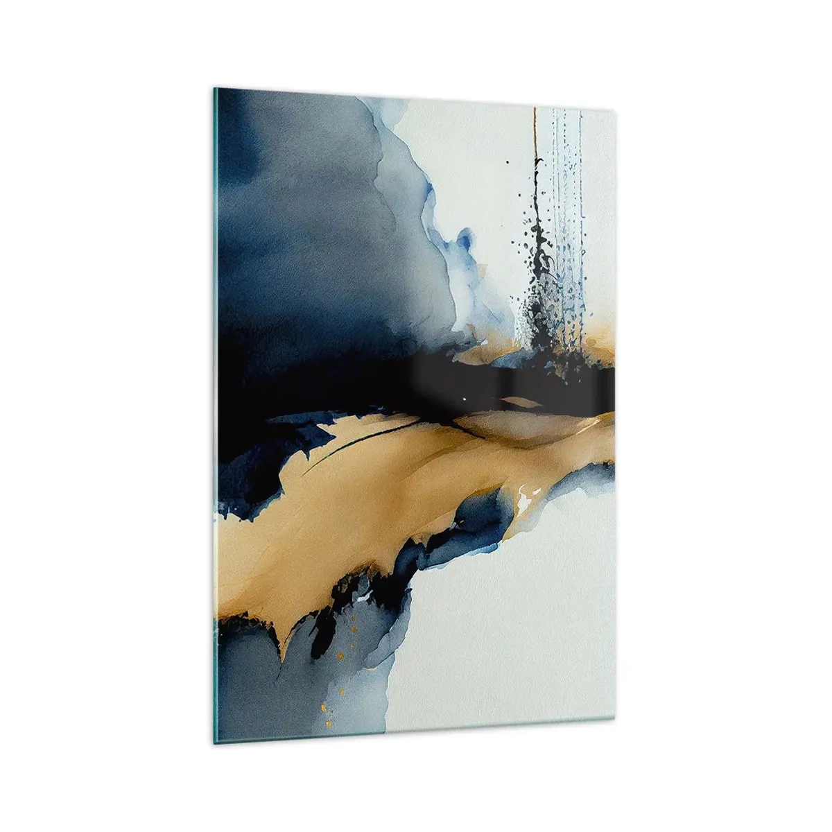 Impression sur verre - Image sur verre - Une composition abstraite dans les tons bleu marine et or - 70x100cm - Derrière le rideau - Décoration murale moderne pour le salon et la chambre ARTTOR
