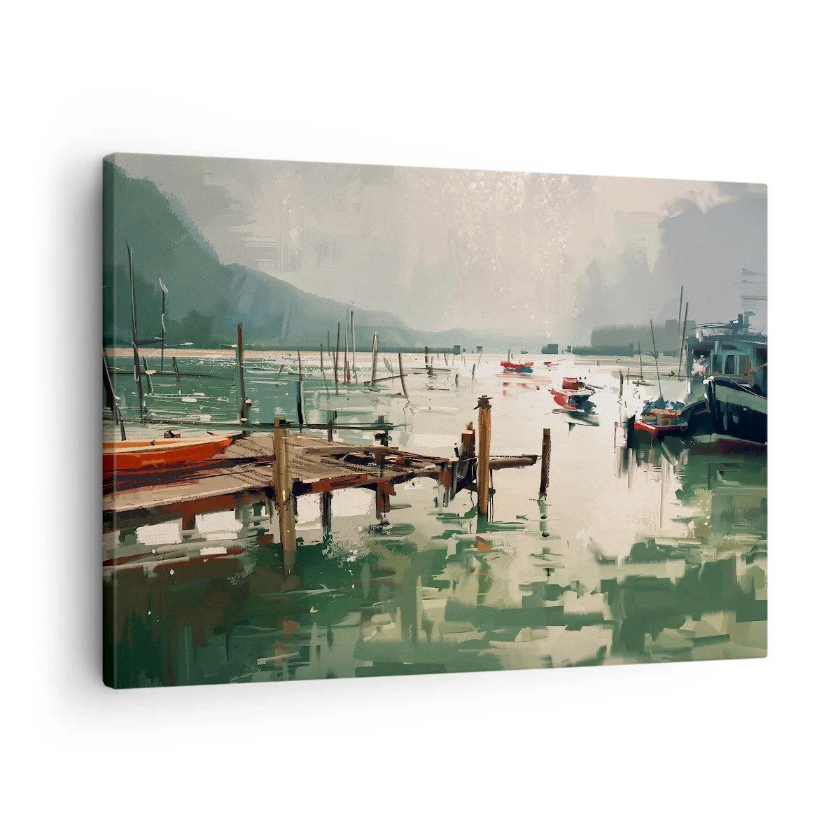 Impression sur toile - Image sur toile - Un port pittoresque avec des bateaux sur une eau calme - 70x50cm - Trempé dans une lune en fusion - Décoration murale moderne pour le salon et la chambre ARTTOR
