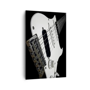Impression sur toile - Image sur toile - Gros plan d'une guitare électrique blanche sur fond noir. - 80x120cm - Son caché en blanc - Décoration murale moderne pour le salon et la chambre ARTTOR
