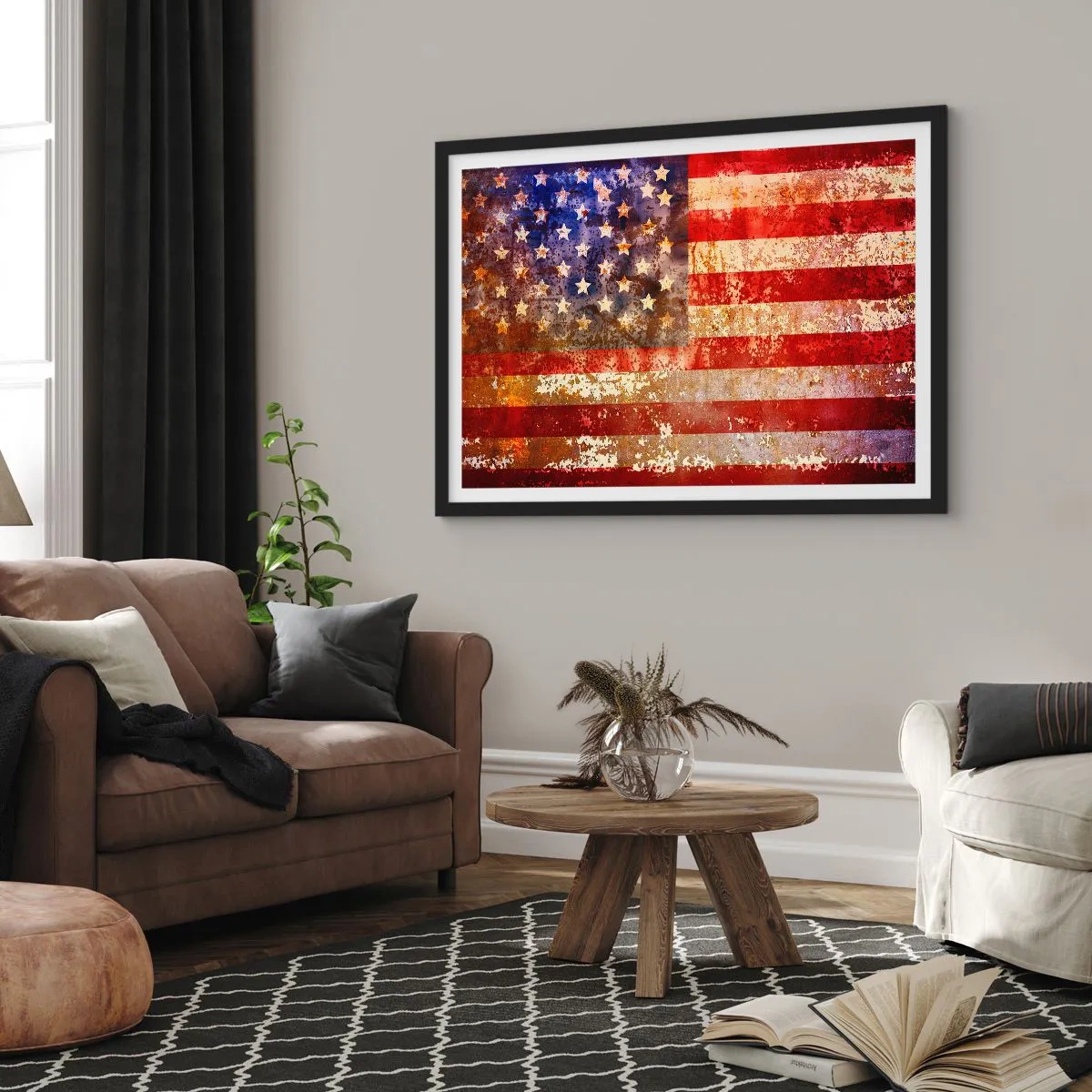 Affiche dans un cadre noir - Poster - Drapeau américain stylisé avec un effet vieilli - 70x50cm - La gloire ne s'efface pas - Décoration murale moderne pour le salon et la chambre ARTTOR