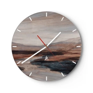 Horloge murale - Pendule murale - Une vallée brun-gris avec des montagnes en arrière-plan dans un style pictural - 30x30cm - Une vallée tranquille - Décoration murale moderne pour le salon, la cuisine et la chambre ARTTOR