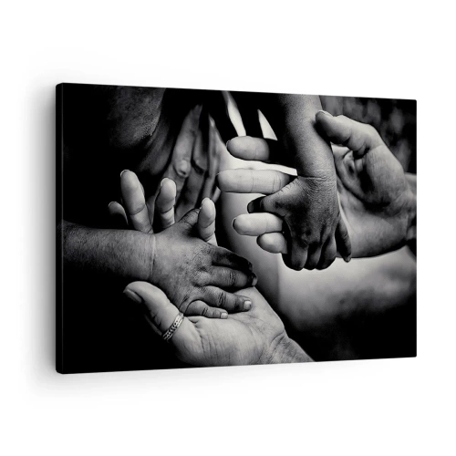 Impression sur toile - Image sur toile - Mains noires et blanches de différentes générations - 70x50cm - Être humain - Décoration murale moderne pour le salon et la chambre ARTTOR