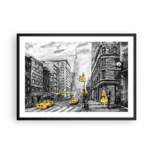 Affiche dans un cadre noir - Poster - Rue de New York aux accents jaunes - 70x50cm - Une histoire new-yorkaise - Décoration murale moderne pour le salon et la chambre ARTTOR