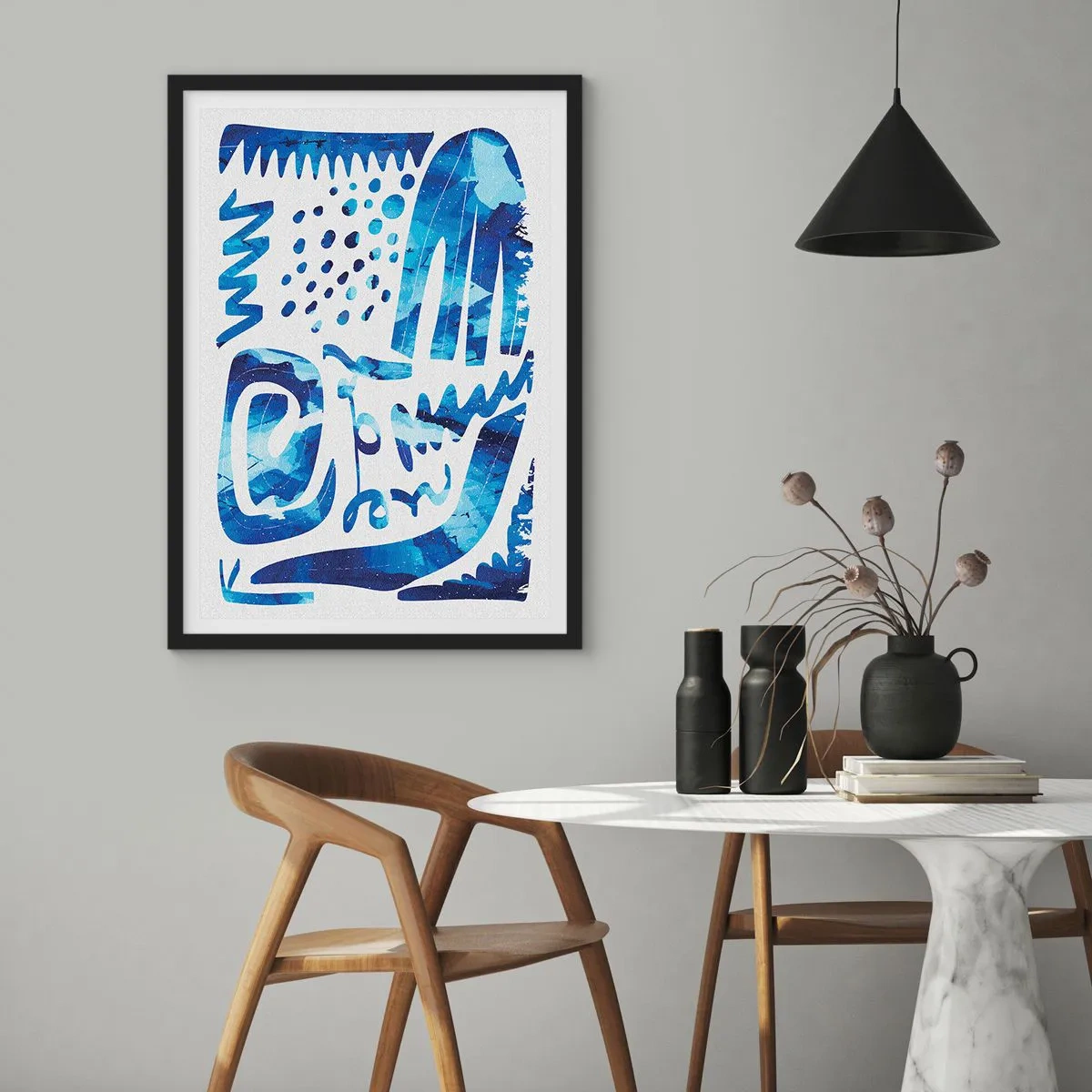 Affiche dans un cadre noir - Poster - Abstraction moderne dans les tons de bleu - 50x70cm - Retour aux racines - Décoration murale moderne pour le salon et la chambre ARTTOR