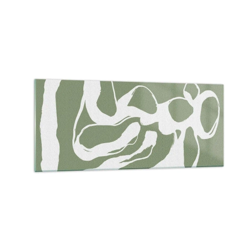 Impression sur verre - Image sur verre - Formes organiques en blanc sur fond vert - 120x50cm - L'appel de l'espace - Décoration murale moderne pour le salon et la chambre ARTTOR