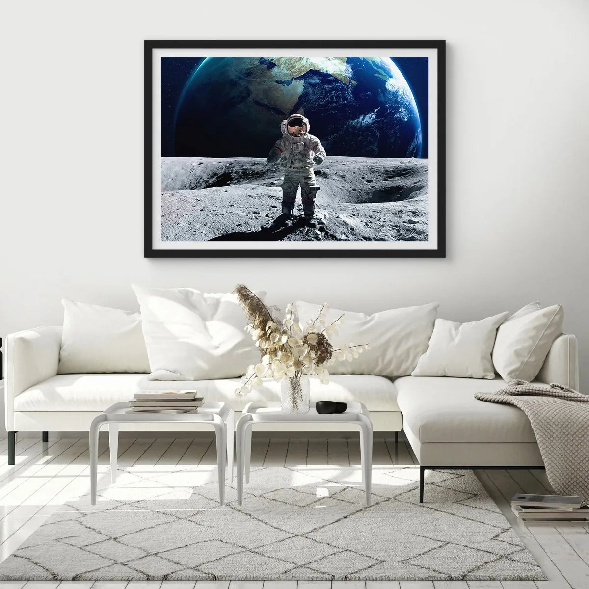 Affiche dans un cadre noir - Poster - Salutations de la lune - 50x40 cm