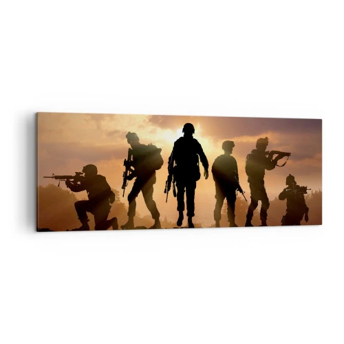 Impression sur toile - Image sur toile - Soldats sur fond de soleil couchant dans un décor dynamique - 140x50cm - Brothers in arms - Décoration murale moderne pour le salon et la chambre ARTTOR