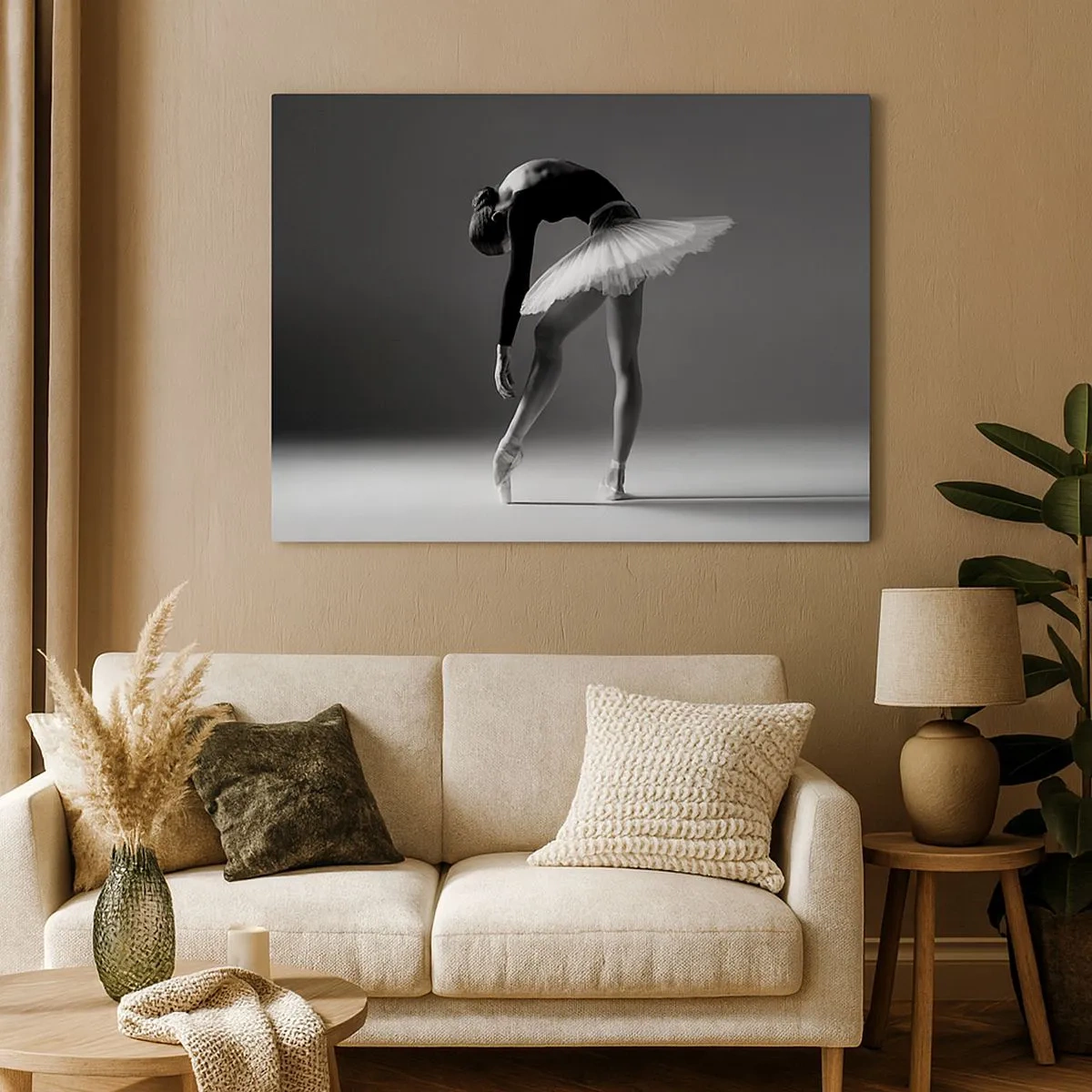 Impression sur toile - Image sur toile - Une ballerine dans une pose élégante sur un fond noir et blanc - 70x50cm - Belle ballerine - Décoration murale moderne pour le salon et la chambre ARTTOR