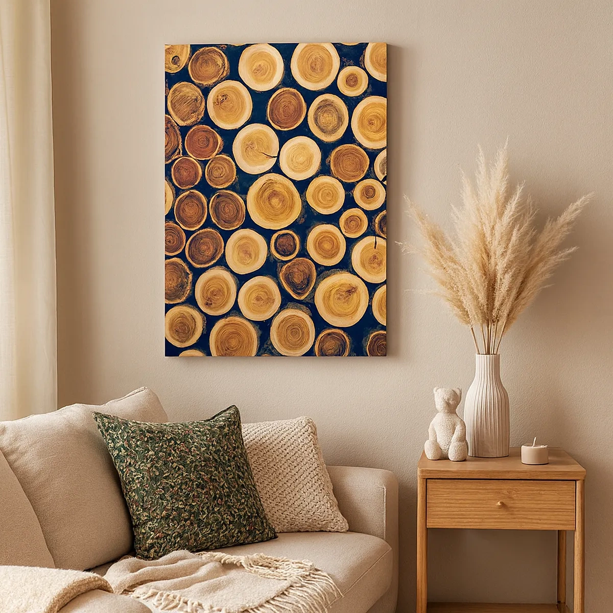 Impression sur toile - Image sur toile - Modèle réalisé à partir de sections transversales de bûches de bois - 50x70cm - Quel âge je semble avoir ? - Décoration murale moderne pour le salon et la chambre ARTTOR