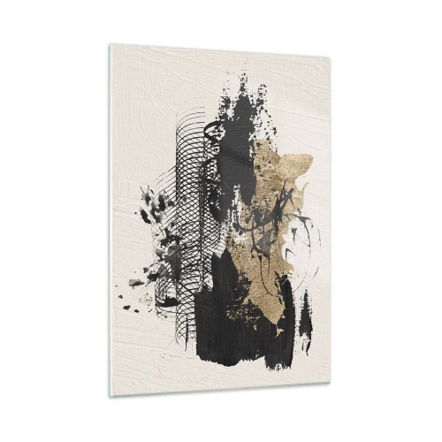 Impression sur verre - Image sur verre - Composition abstraite en noir et or sur fond clair - 50x70cm - Composer avec passion - Décoration murale moderne pour le salon et la chambre ARTTOR