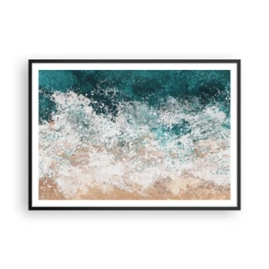Affiche dans un cadre noir - Poster - Vague de mer abstraite dans des tons turquoise et beige - 100x70cm - Histoires de la mer - Décoration murale moderne pour le salon et la chambre ARTTOR