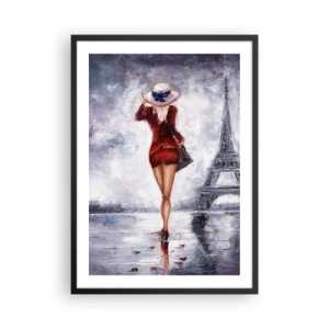 Affiche dans un cadre noir - Poster - Une femme en robe rouge marchant vers la Tour Eiffel - 50x70cm - Symbole parisien - Décoration murale moderne pour le salon et la chambre ARTTOR