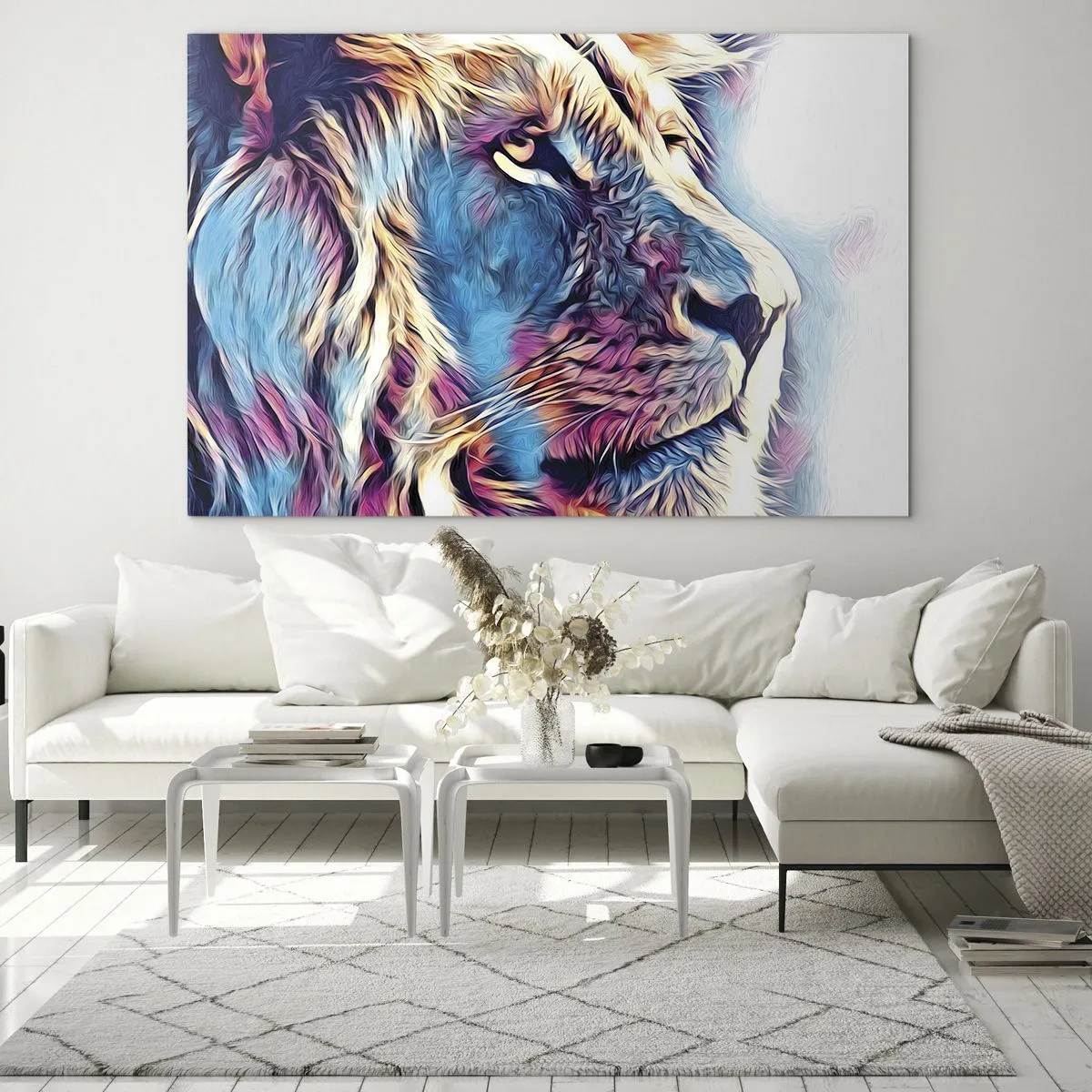 Impression sur verre - Image sur verre - Graphiques de lion colorés dans un style moderne et artistique - 100x70cm - L'intelligence de la nature - Décoration murale moderne pour le salon et la chambre ARTTOR