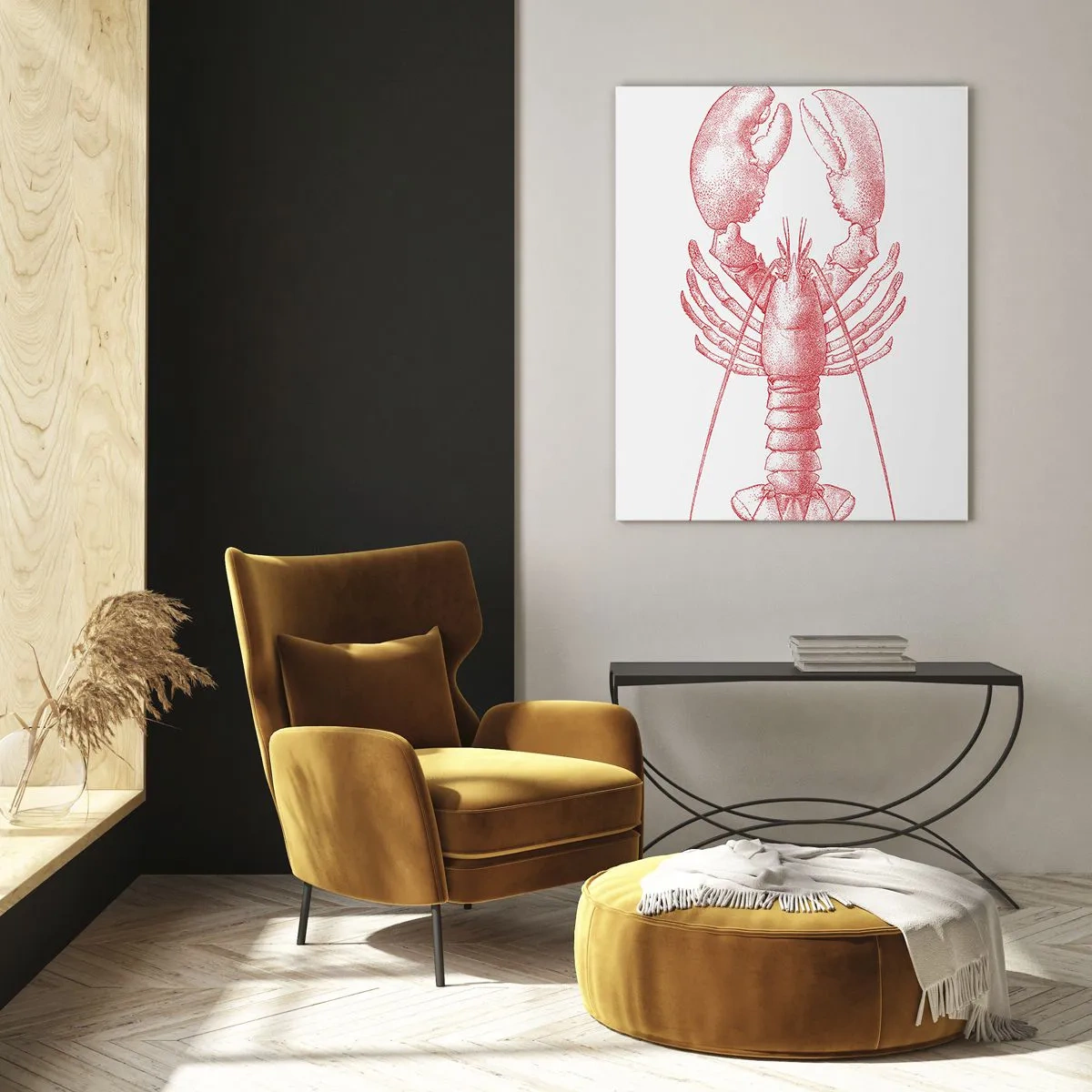 Impression sur verre - Image sur verre - Dessin d'un homard dans une teinte rouge - 80x120cm - Un homard digne d'Homère - Décoration murale moderne pour le salon et la chambre ARTTOR