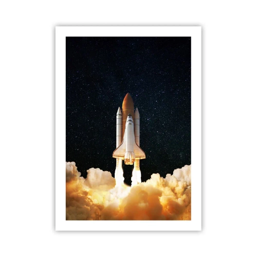 Affiche - Poster - Une navette spatiale décollant sous un ciel étoilé - 50x70cm - Ad astra! - Décoration murale moderne pour le salon et la chambre ARTTOR