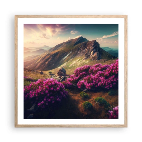 Affiche dans un chêne clair - Poster - L'été à la montagne - 60x60 cm