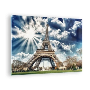 Impression sur verre - Image sur verre - La Tour Eiffel sous un ciel radieux - 70x50cm - La seule et unique sous le soleil - Décoration murale moderne pour le salon et la chambre ARTTOR