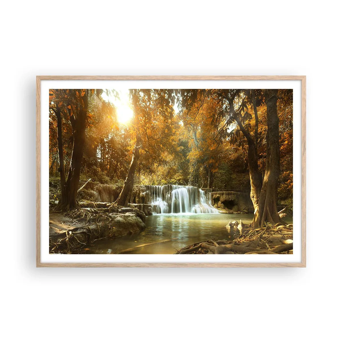 Affiche dans un chêne clair - Poster - Cascade du parc - 100x70 cm