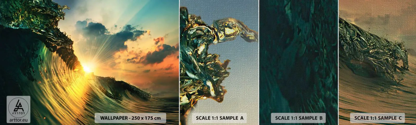 Échantillon de Papier Peint Premium Canvas - Surfeur, où es-tu ? - Vague de mer, Rayons du soleil, Nature - 100x30 cm