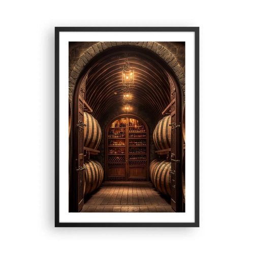 Affiche dans un cadre noir - Poster - Cave à vin élégante avec fûts en bois - 50x70cm - Cave climatisée - Décoration murale moderne pour le salon et la chambre ARTTOR