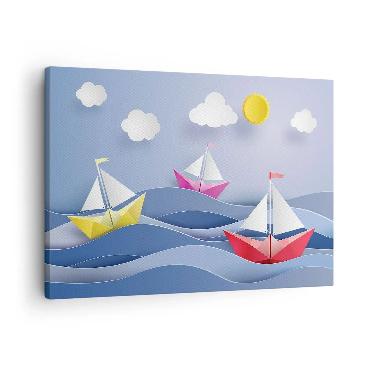 Impression sur toile - Image sur toile - Voiliers colorés sur les vagues par une journée ensoleillée - 70x50cm - Ah qu'il est agréable de se balancer dans les vagues - Décoration murale moderne pour le salon et la chambre ARTTOR