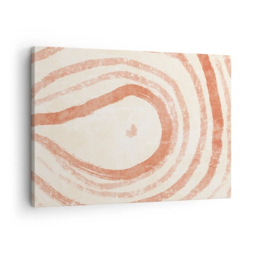 Impression sur toile - Image sur toile - Un motif abstrait de lignes concentriques dans des tons de terre cuite. - 70x50cm - Cercles de corail – composition - Décoration murale moderne pour le salon et la chambre ARTTOR