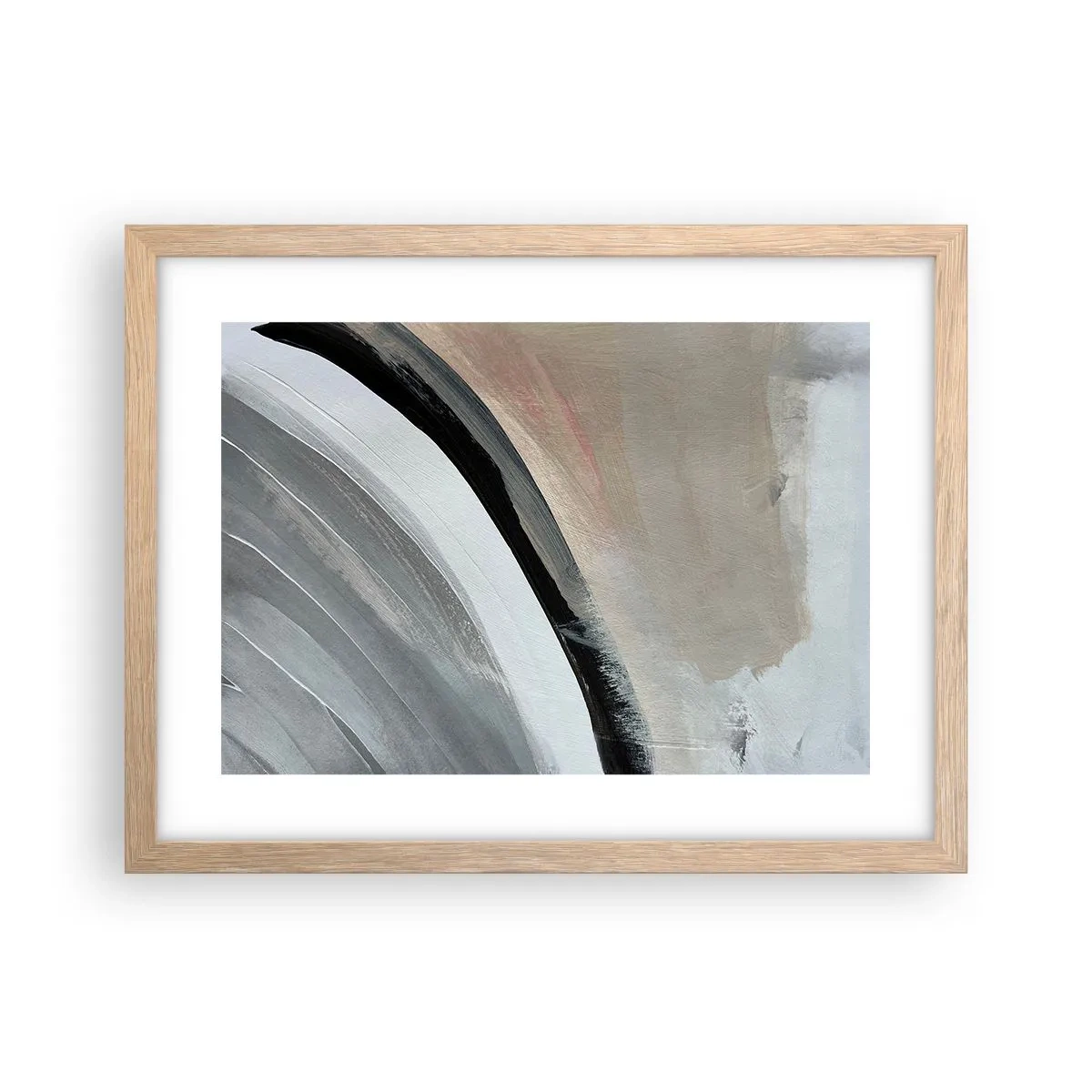 Affiche dans un chêne clair - Poster - Composition : arc de noir et gris - 40x30 cm