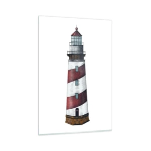 Impression sur verre - Image sur verre - Une image de dessin animé d'un phare avec des rayures rouges et blanches sur un fond minimaliste. - 80x120cm - Toujours sur ses gardes - Décoration murale moderne pour le salon et la chambre ARTTOR