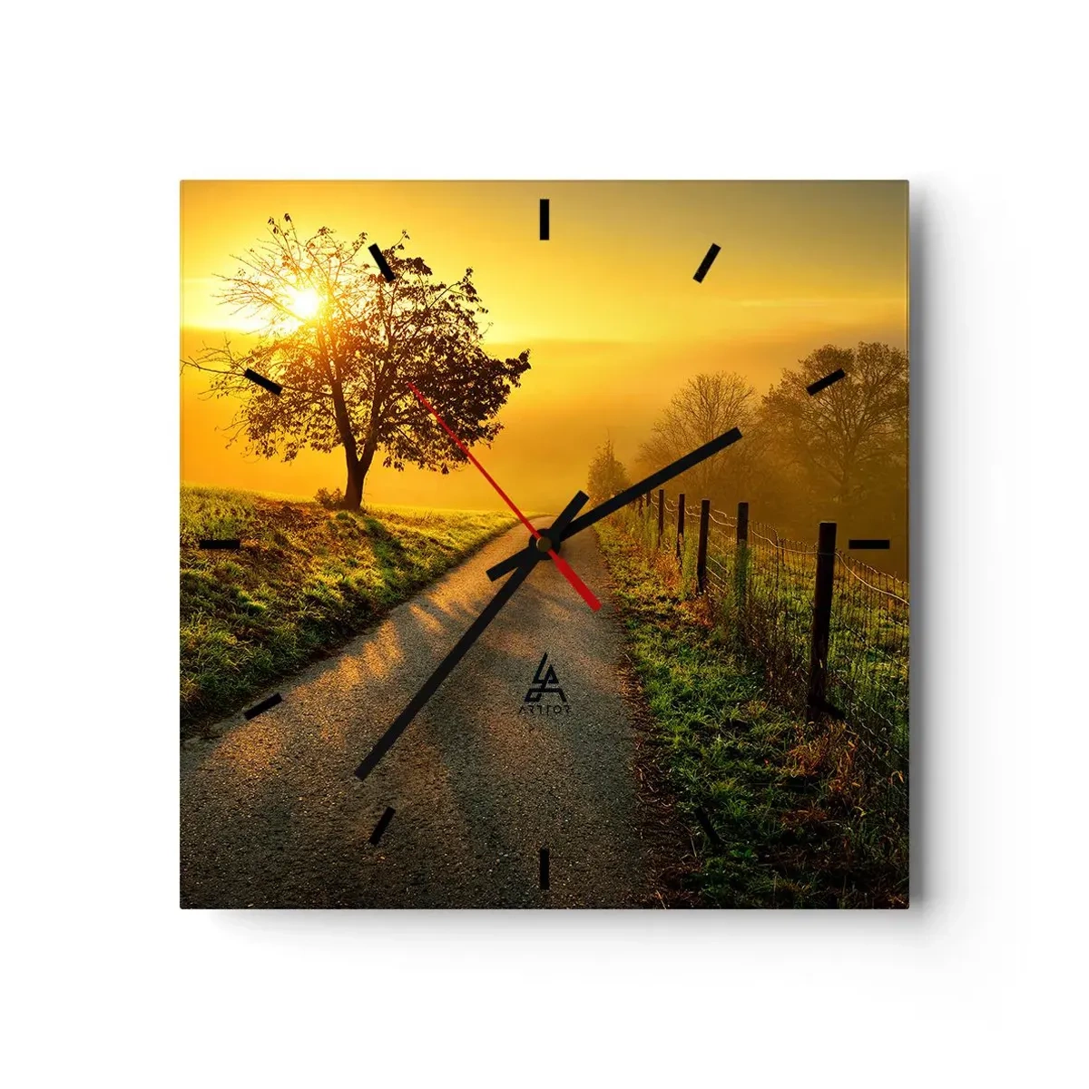 Horloge murale - Pendule murale - Une route pittoresque au coucher du soleil avec un arbre solitaire en arrière-plan - 30x30cm - Après-midi de miel - Décoration murale moderne pour le salon et la chambre ARTTOR